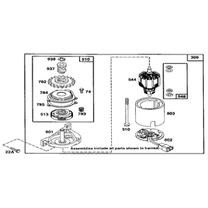 Starter Motor Diagram and Parts List for 122700-122799 0101-0101 Briggs and Stratton Engine